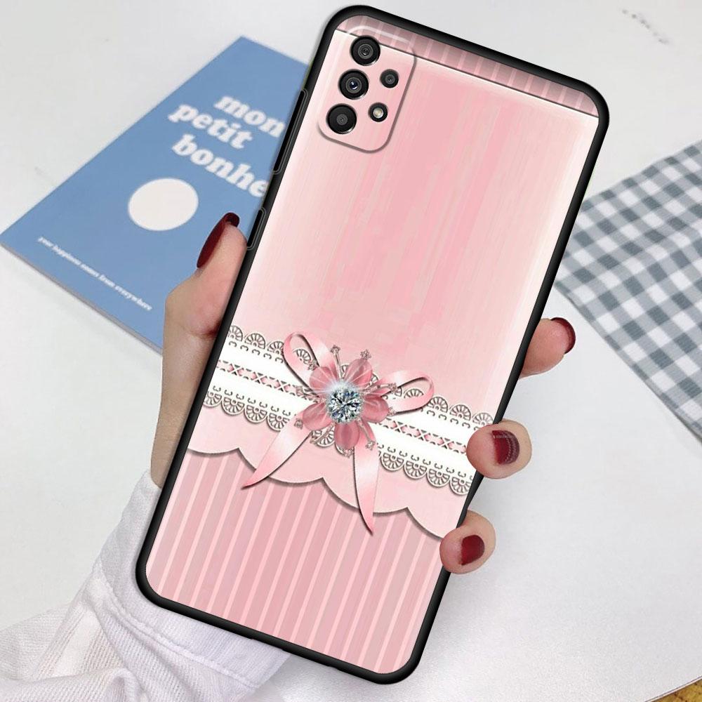 Case For Samsung Galaxy A52 A12 A32 A51 A21s A71 A13 A53 A22 A31 A72 A03 A02s A41 Black Phone Shell Love Bow