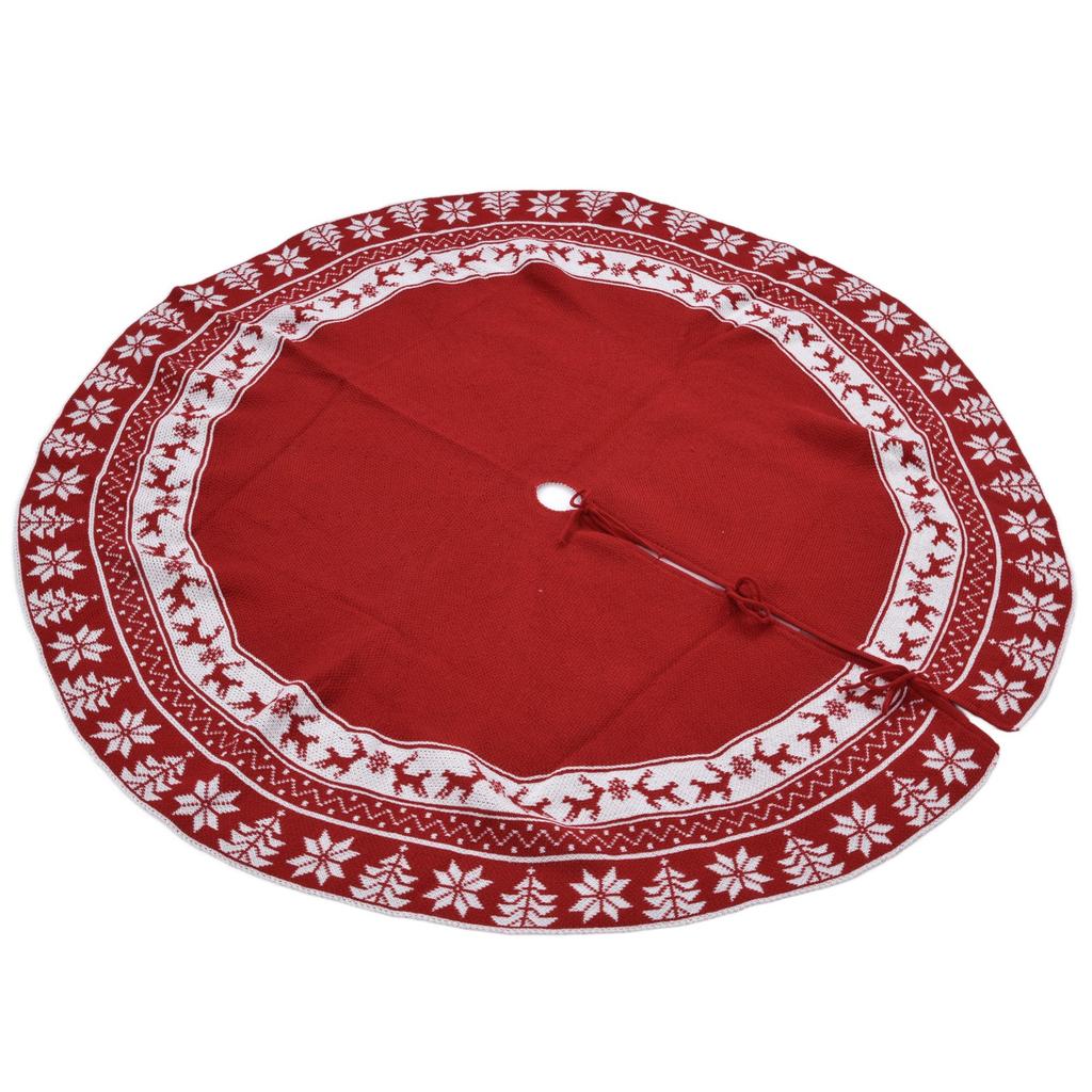 Knitted Christmas Tree Skirt Reusable Xmas Tree Stand Mat Floor Protector Home Party DecorationRed