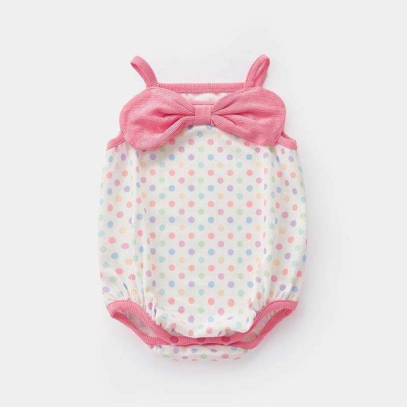 2025 Polka Dot Baby Girl Romper - Summer Bow Sling Bubble Crawling Suit