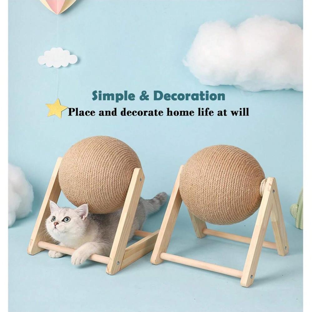 Cat Scratch Interactive Solid Wood Cat Scratch Ball Pet Toy, Containing Sisal Fiber Cat Scratch Ball, Suitable for Indoor Cat Play