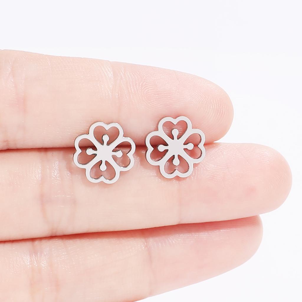 316L Stainless Steel Sakura Stud Earrings For Women Girls Gold Color Sweet Flower Fashion Ear Zircon Birthday Gifts Wholesale