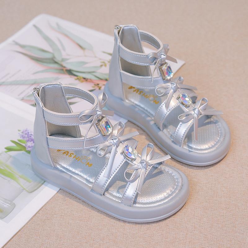*Fashionable New Diamond Elegant Bag with Princess Sandals for Women Summer Round Bow Sexy and Comfortable Children's Sandals