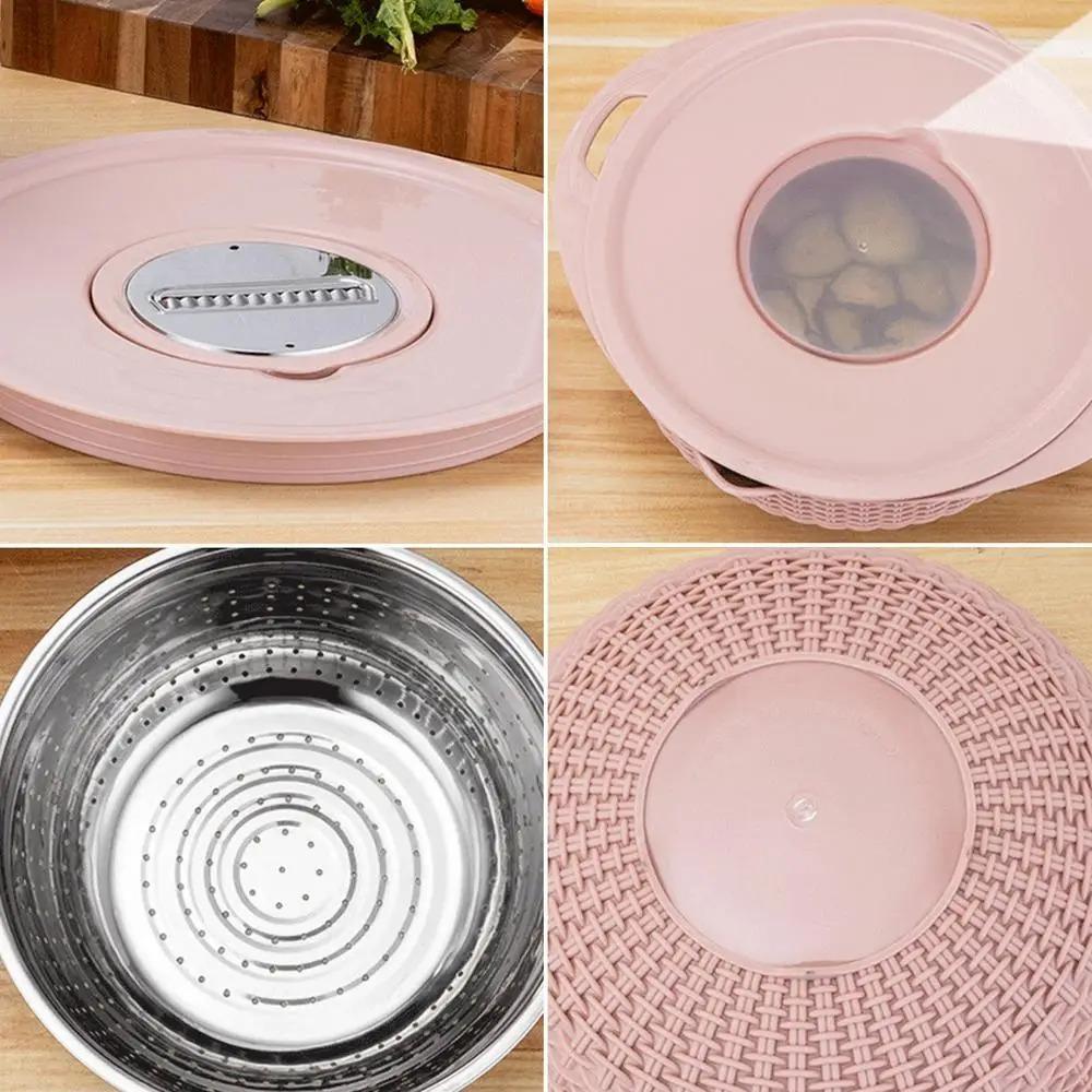 4 in 1 Food Strainers Bowl with 3 Grater Blades Colander Bowl Kitchen Drain Basket Fruit