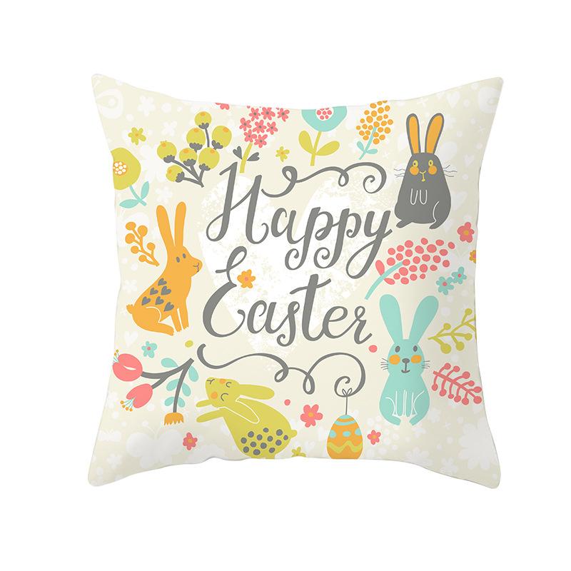 Easter Peach Velvet Cushion Cover Lake Blue Series Rabbit Egg Print Cushion Cover