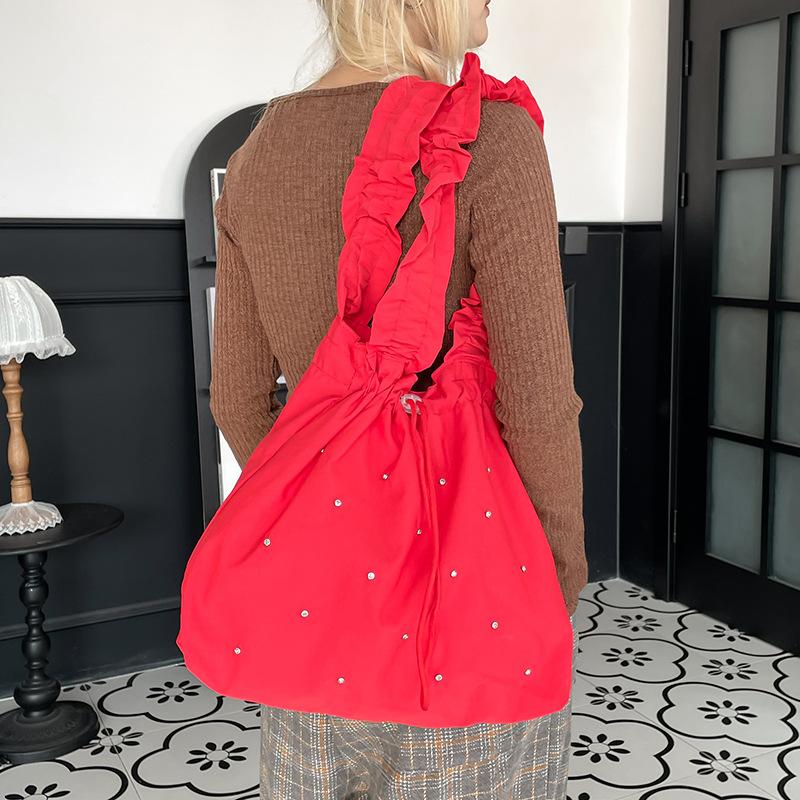 ins Korean version of fashionable small fresh shoulder bag 2025 new literary canvas tote bag versatile pleated shopping bag