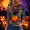 Women 3/4 Sleeve Loose Fit Casual Halloween Print T Shirt Round Neck Pullover Top for Autumn and Spring