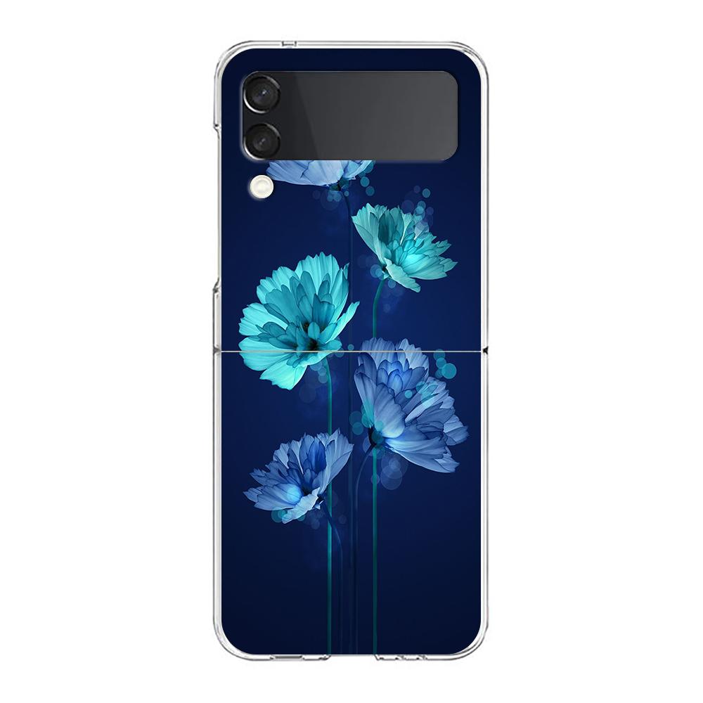 Transparent Phone Case For Samsung Galaxy Z Flip 3 4 5 6 7 Hard Folding PC Z Flip3 Flip4 Cover Cute Blue Pattern