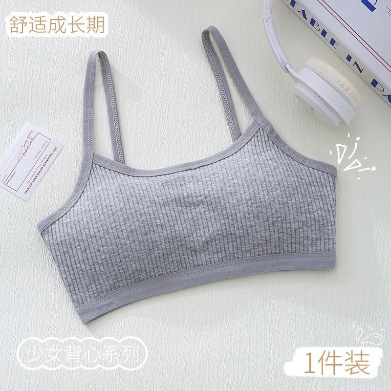 Cotton Training Bra for Girls, Puberty Stage 1&2 Camisole Vest, Thin Wireless Bra for Kids 10-14 Years Old