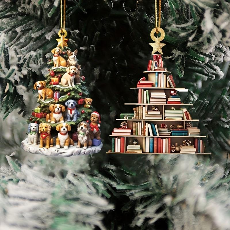 2D Acrylic Flat Printing Books Pendant Home Tree Window Hanging Decor Gift For Book Lovers Creative Book Christmas Tree Ornament