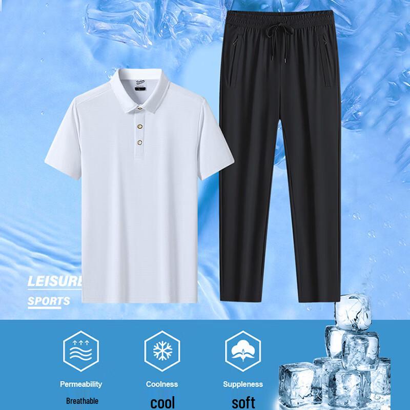 ROMON Men's Casual Cool-Touch Polo & Shorts Set