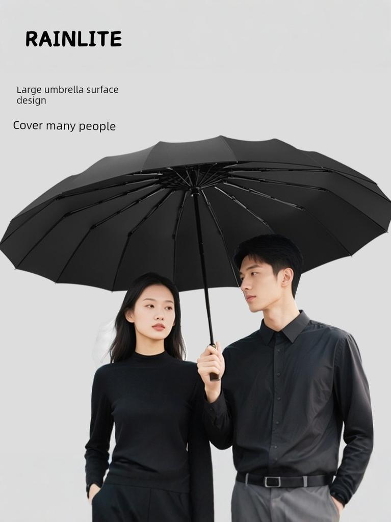 Rainlite Automatic Umbrella Men's Folding Umbrella High end plus Size 16 Skeleton Solid Wood Handle Business Advertising Umbrella