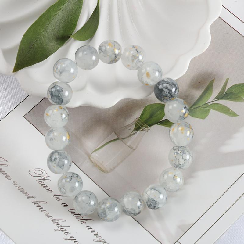 10mm Y2K Style Cracked Bead Bracelet, Multi Color Glass Round Bead Women's Fashion Jewelry Suitable For Daily Wear
