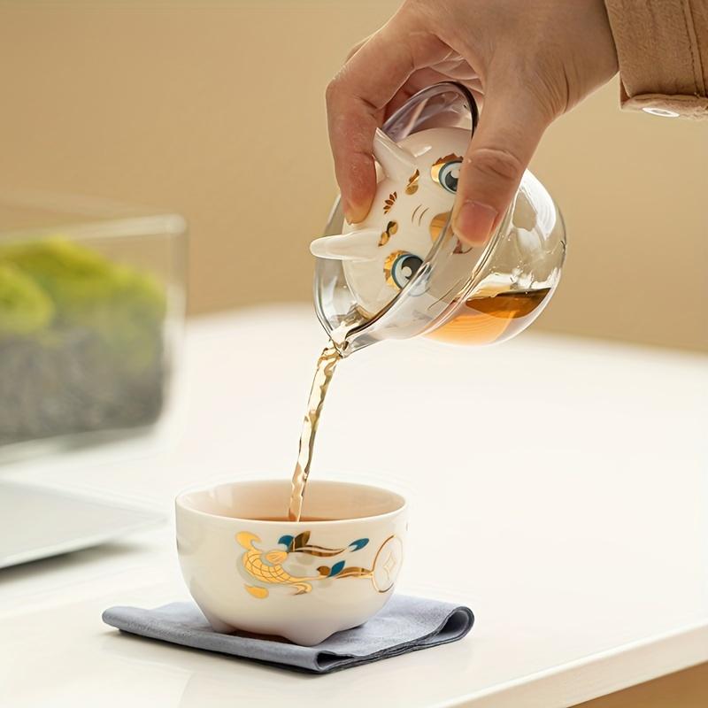 1 Set Of 4 Pcs Ceramic Travel Tea Set Include One Pot And Three Cups Dragon Year Outdoor Camping Portable Tea Set For Home Restaurant Hotel Office Tea