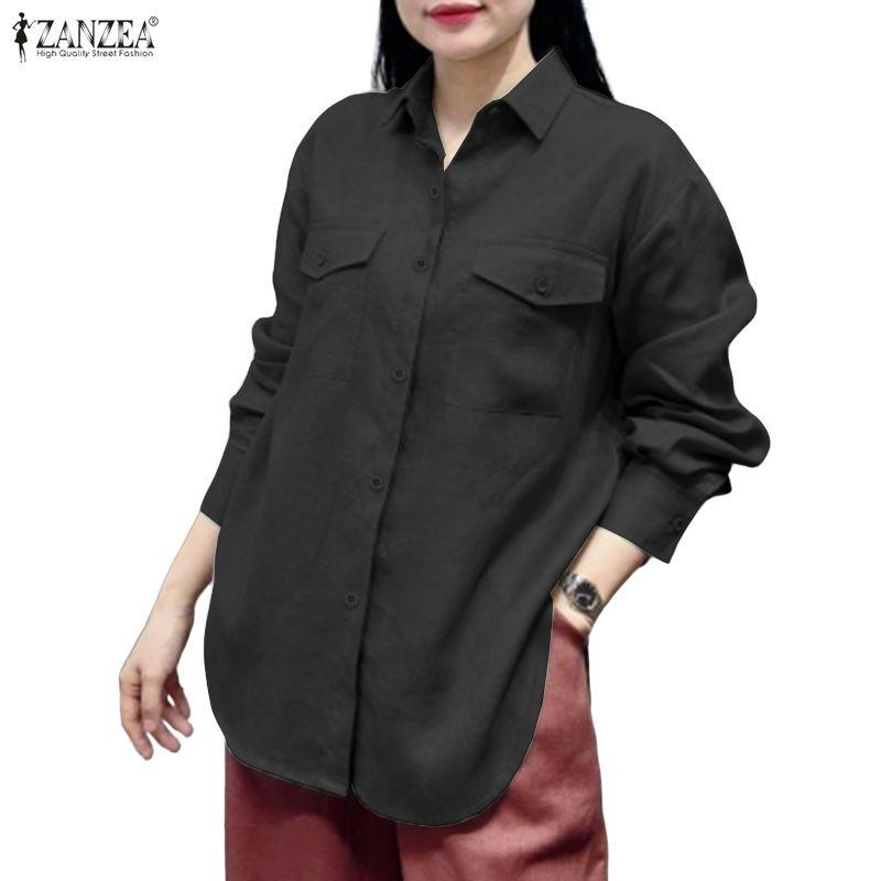 ZANZEA Lässige Bluse mit Umlegekragen und langen Ärmeln für Damen