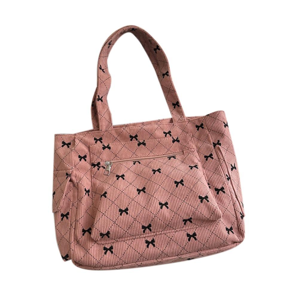 

Messenger Bag Casual Corduroy Tote Bag Fashion Large Capacity Bow Handbag Crossbody Bags Work Commuting Handheld Bag
