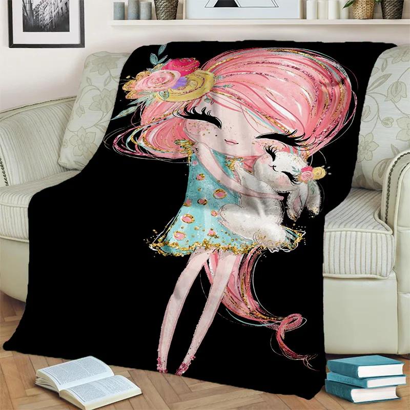 Cute Ballet Girl Ballerina Fairy Cartoon Blanket,soft Throw Blanket for Home Bedroom Bed Sofa Picnic Office Cover Blanket Kids