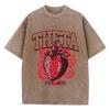 Fashion Women Washed T-Shirts Theta Strawberry Printed Tee Shirts Cotton Distressed Oversize Crewneck Tees Street Clothes