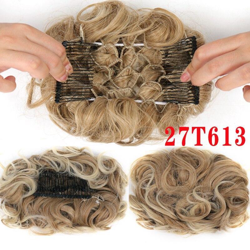 Synthetic Hair Bun Comb Clip In Messy Curly Chignon Elastic Band Scrunchies Hair Pieces Extension For Women Black Brown