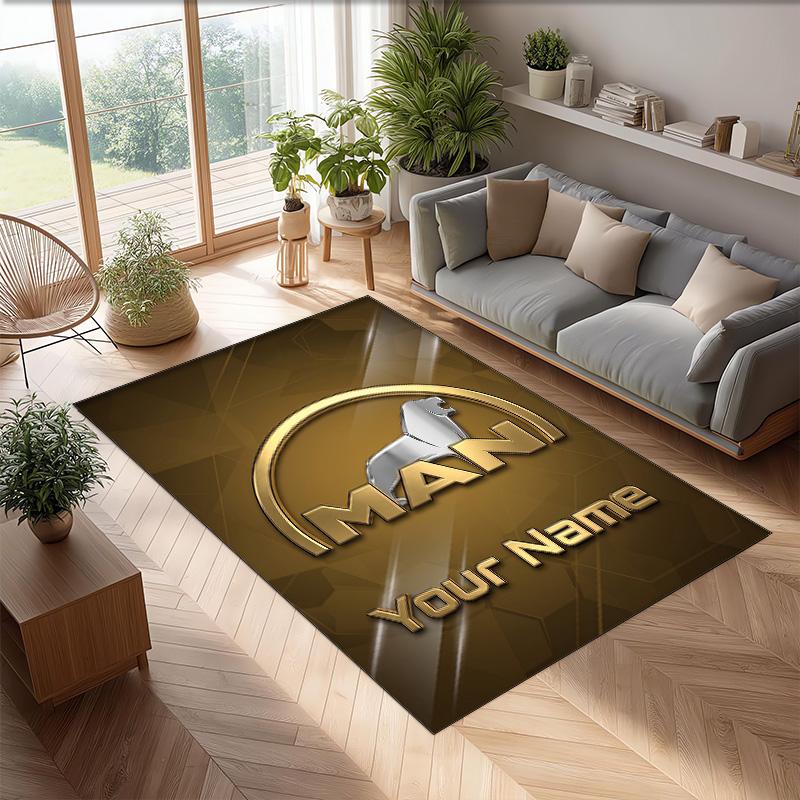 MAN Truck Crystal Velvet Rug, Custom Name Text Personalized Non‑Slip Floor Mat for Home Decor Gift