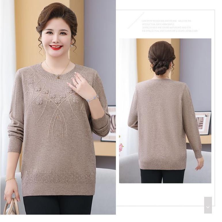 Women's Loose Plus-Size Sweater Autumn and Winter Crew Neck Printed Knitwear Soft and Skin-Friendly Stretch Pullover Top