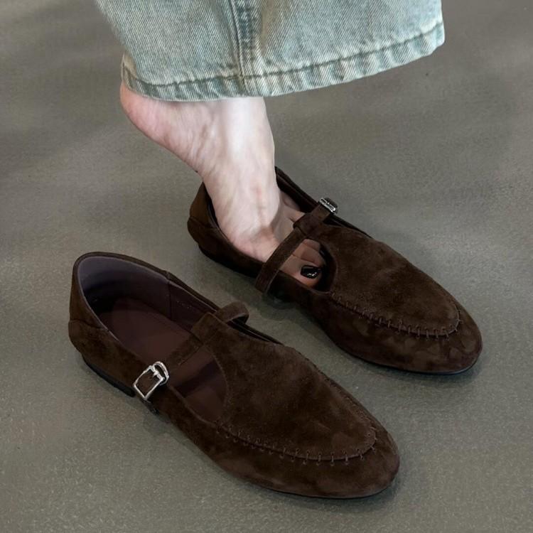 Sheepskin version~ French retro round head suede Mary Jane single shoes women's 2025 new two-wear light mouth flat-soled single shoes