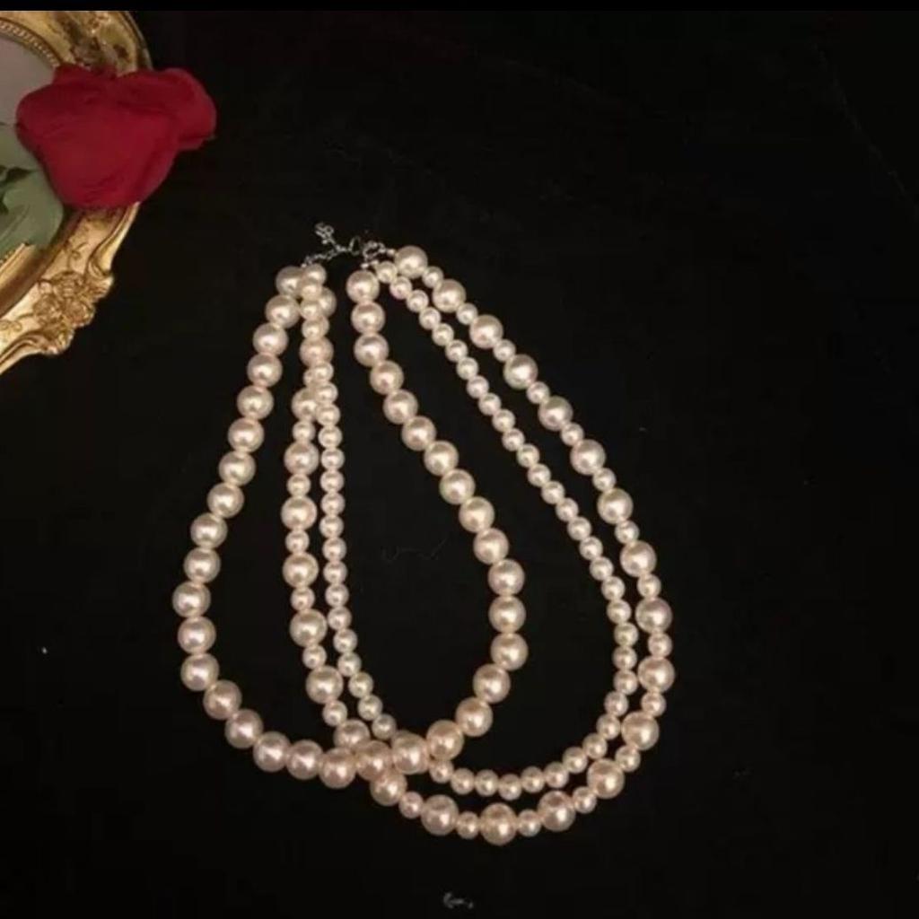 New retro glass pearl necklace multi-layer celebrity temperament hand-woven long necklace collarbone with court style