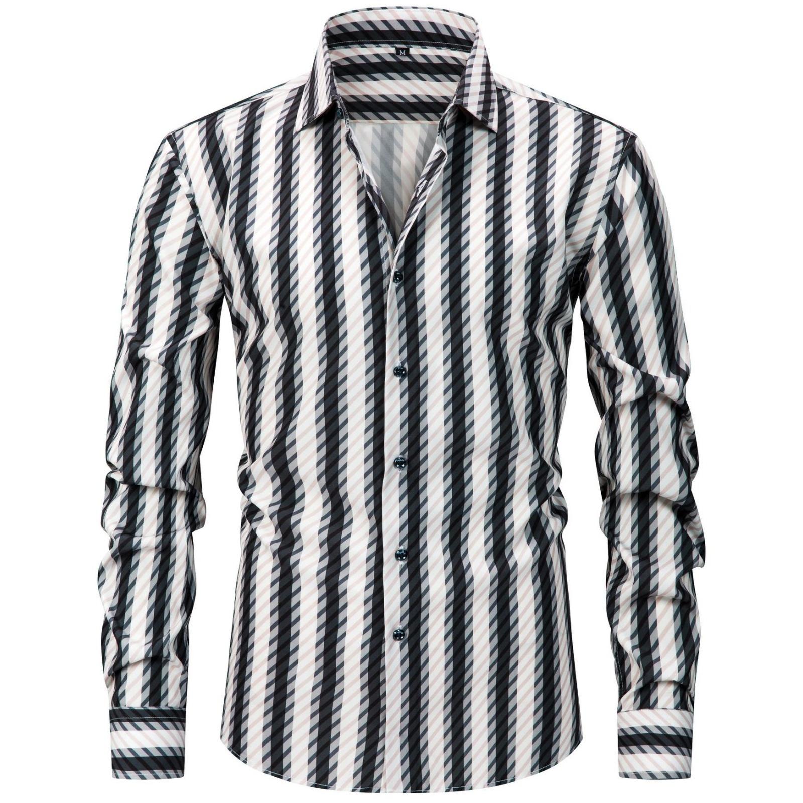 

Мужская эластичная клетчатая полосатая рубашка с длинным рукавом большого размера, мужская рубашка на пуговицах светлого цвета с квадратным воротником и цифровой печатью M