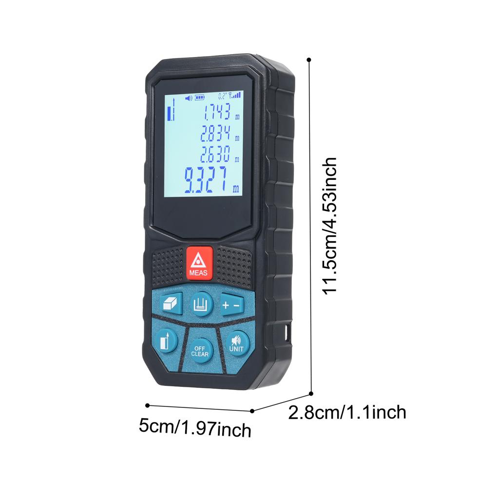 Distance Meter Angle Sensor with 2inch Backlit LCD Screen High Accuracy Multi Measurement Modes Pythagorean Distance Area Volume Angles Measure