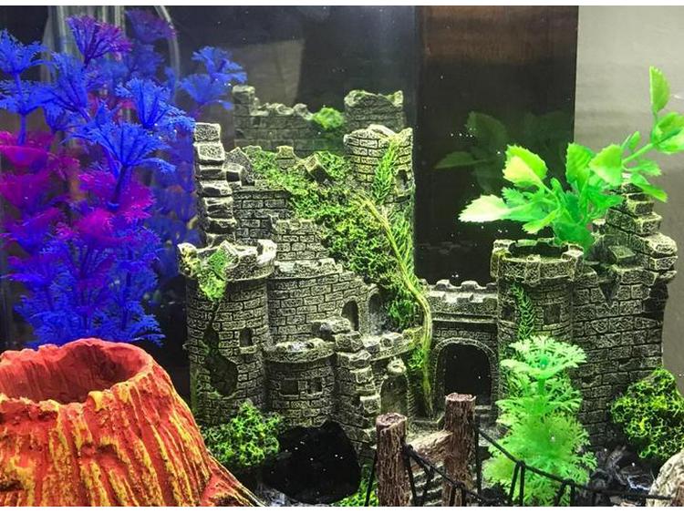 Resin Fish Tank Ornament: Western Castle Cave with Oxygen Feature