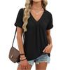 Women's Fashion Color V,neck Pleated Loose Short Sleeved T,shirt Top
