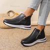 Fashion Black PU Leather Platform Sneakers for Women Fashion Double Zipper High Top Sports Shoes Woman Thick Sole Non Slip Short Boots