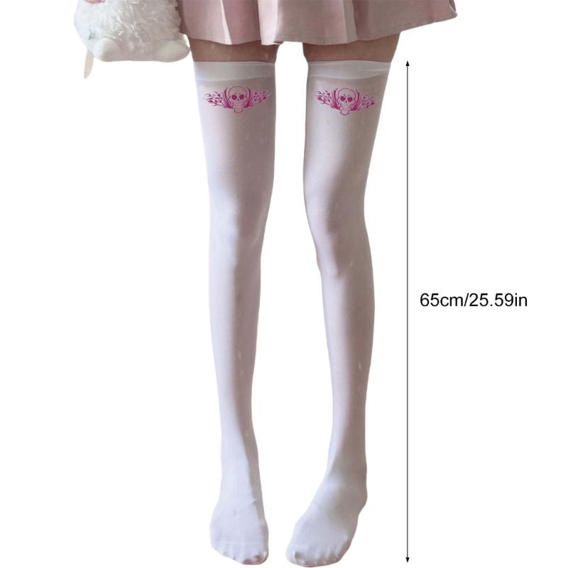 Halloween Skull Print Stockings for Women Girl Silk Leggings Tights Sock Cosplay Costume Over Knee Thigh High Long Socks