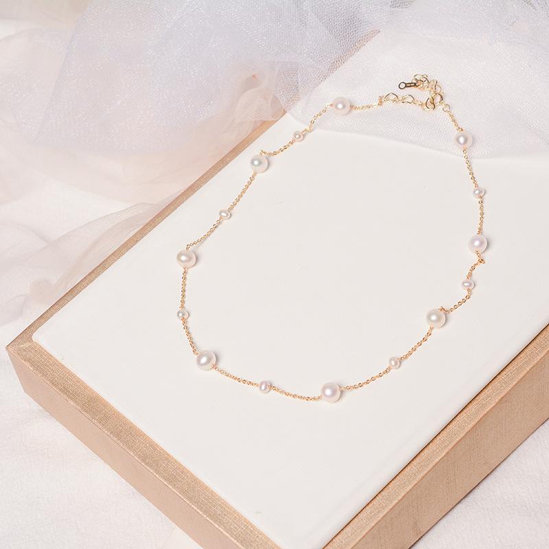 French light luxury natural freshwater pearl necklace female niche design sense retro pearl gypsy star necklace ins style