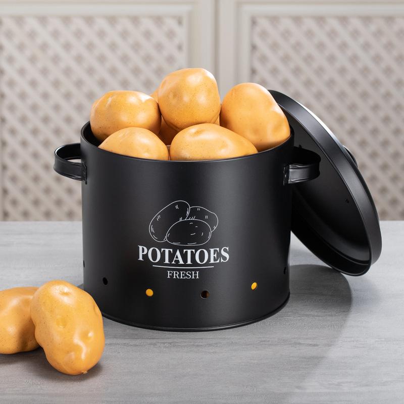 Household Iron Art Vegetable Storage Can Suit Kitchen Potato Ginger and Garlic Fresh Keeping Storage Bucket