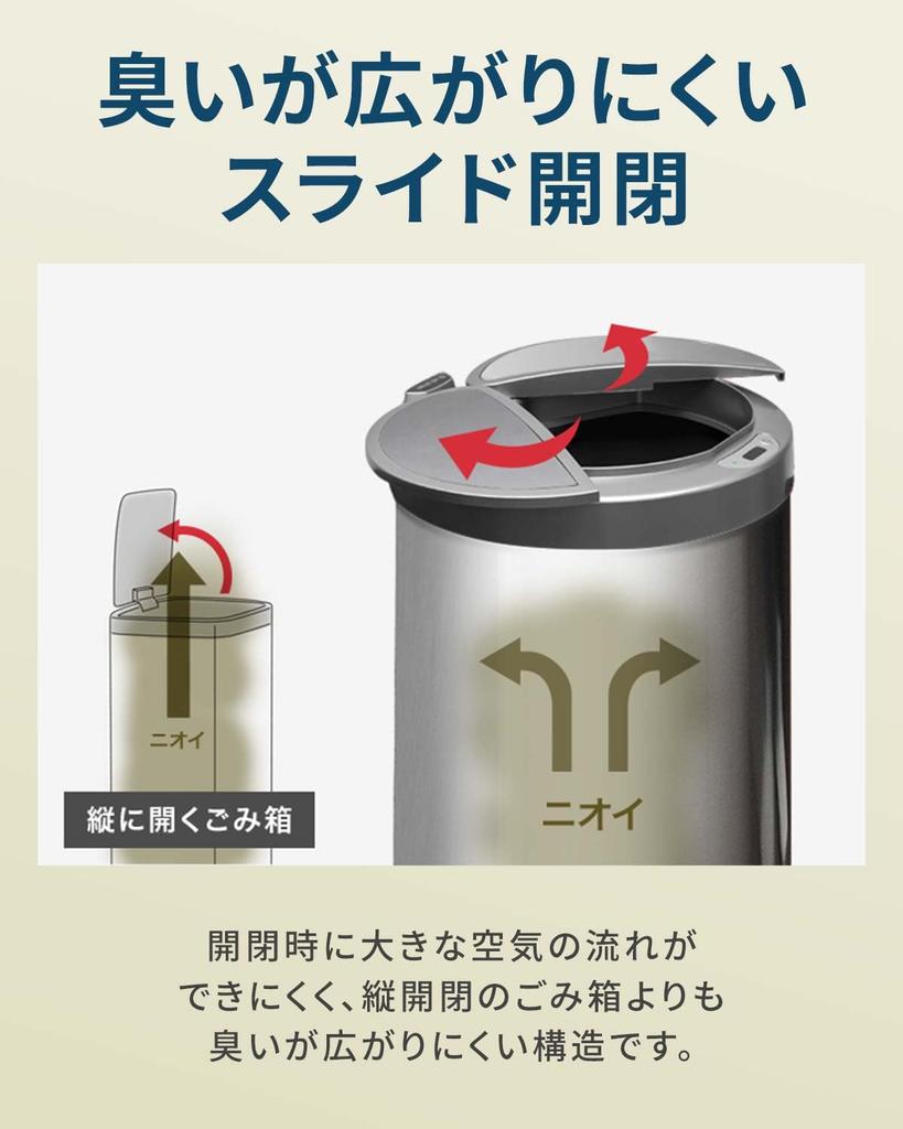 ottostyle.jp Slim, Automatic Opening and Closing Trash Can with Sensor, Electric Motion Sensor, Side-Opening, Slide-Open, Stainless Steel, Round, Batt