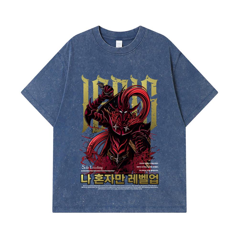 275 GSM Washed T-shirts 100% Cotton Solo Leveling V12 Igris Print Unisex Heavy Cotton T Shirt
