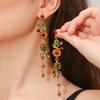 Exquisite flower design, fully artificial crystal inlay, long pendant earrings, elegant rural style, exquisite female gift