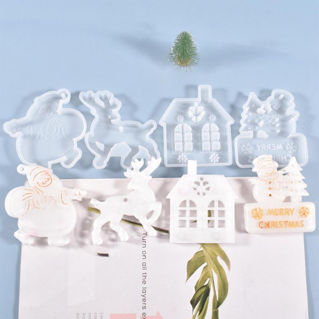 Christmas Silicone Casting Mold Resin Concrete Charm Pendant Christmas Tree Gypsum Mold Plaster Wax Fondant Clay Concrete Set