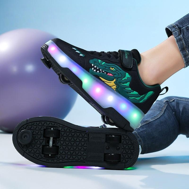 Nezha Spring and summer children's walking shoes Girls retractile walking roller shoes Student girls flash shoes burst shoes
