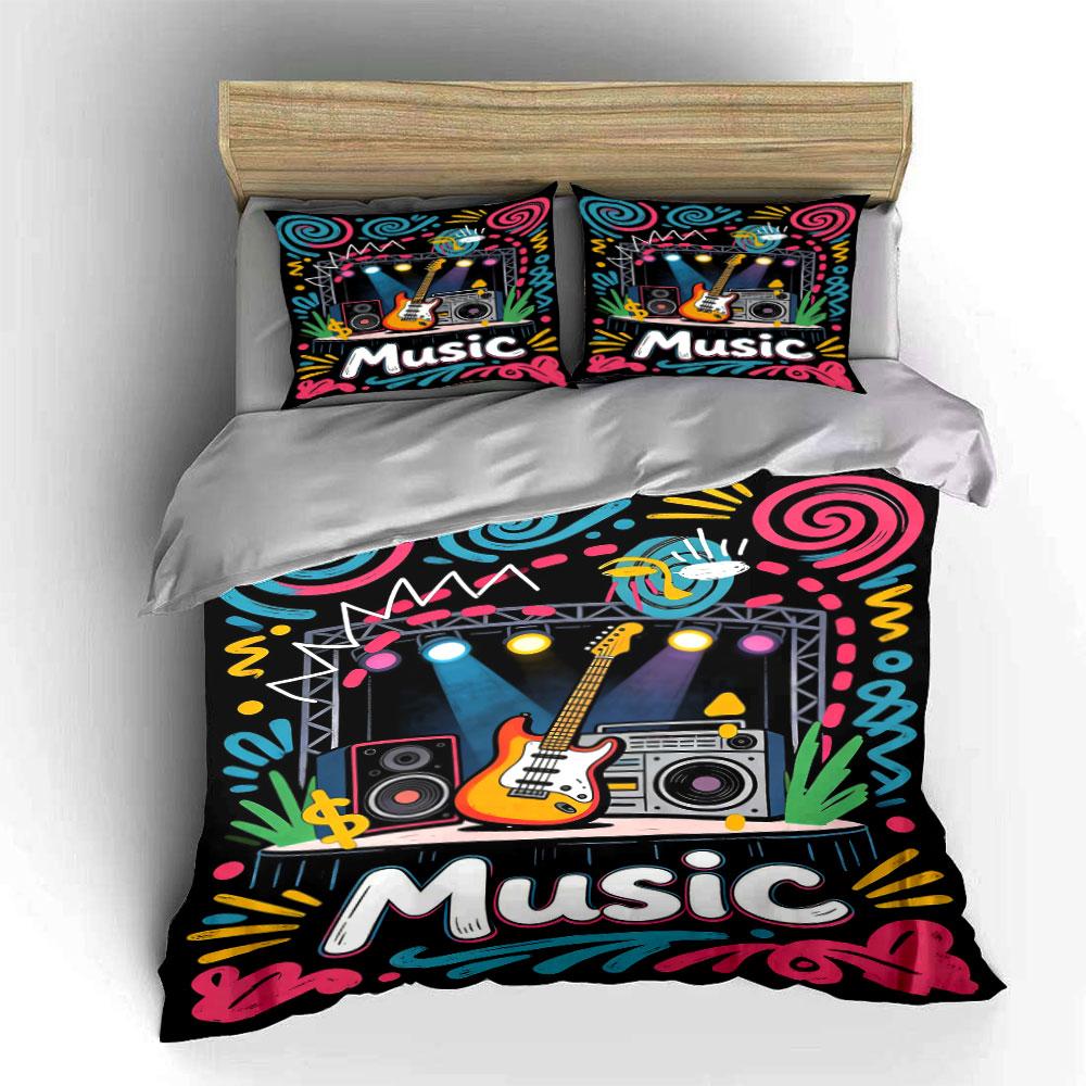Colorful Instruments and "music" Text. Bedding Sets Duvet Cover Sets Duvet Covers Pillowcases(1 * Duvet Cover 2 * Pillowcases Without Duvet Insert)