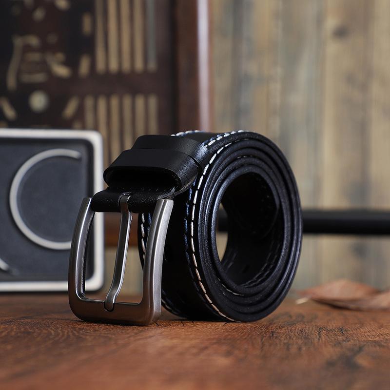 

Мужской ремень с пряжкой, повседневный ремень для джинсов, первый слой из коровьей кожи, модный универсальный кожаный ремень 125cm чёрный