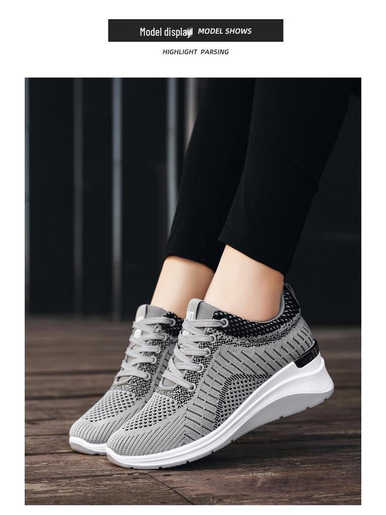 Women's Spring Breathable Thick Sole Sneakers with Hidden Lift