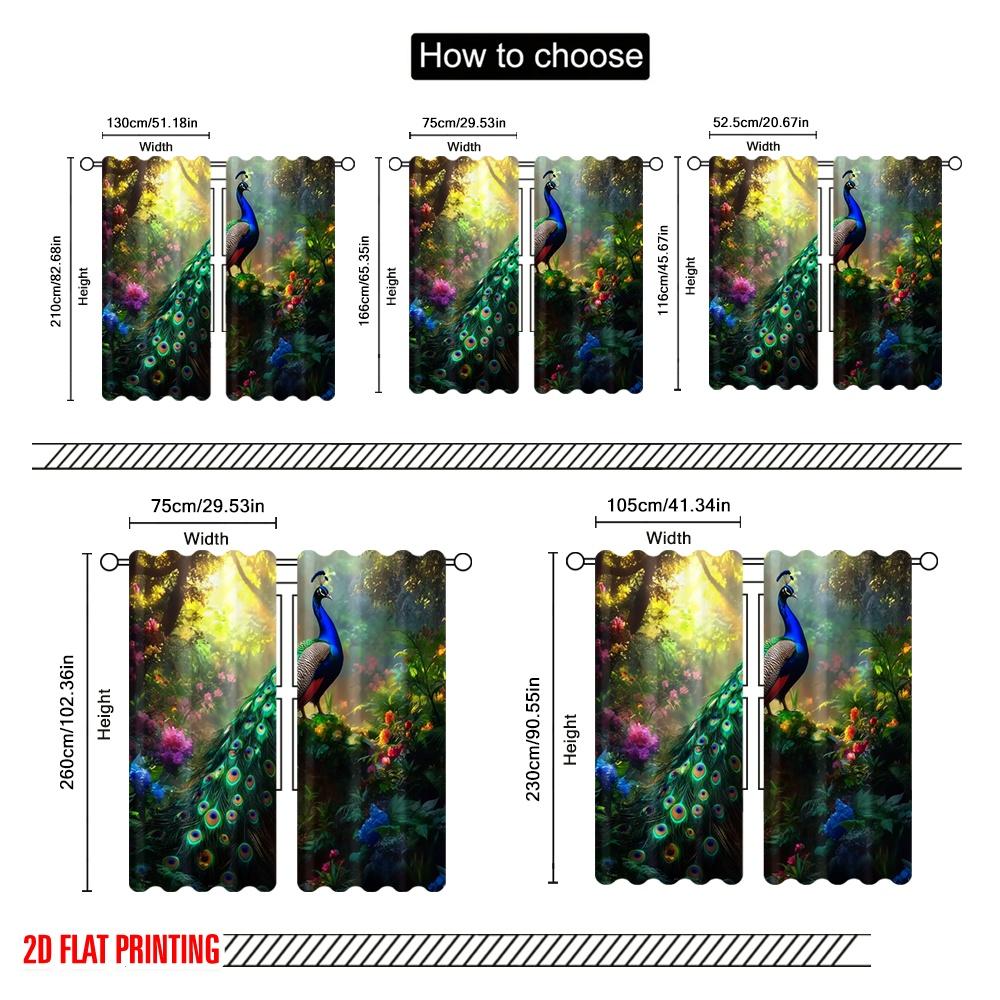 2pcs,2D Plane Printing Curtains Digital Printed Peacock Paradise Versatile Durable Polyester (without Rod) Room Decor for Living