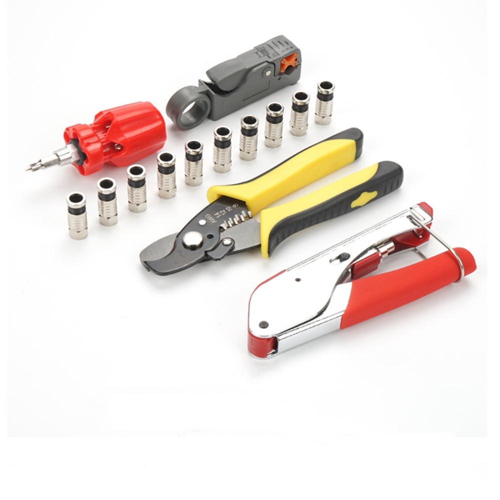 Qualität geeignet für F-Stecker, Heim-TV, CATV, CT, Koaxialkabel, Quetschzange, Abisolierzangen-Set, Drahtklemmen-Kombinationswerkzeug
