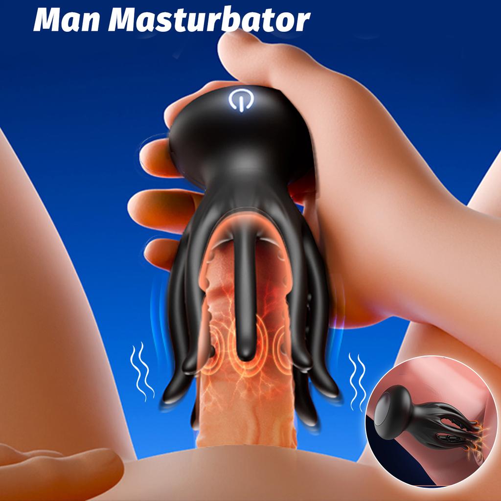 Glans Vibrating Male Masturbator 10-Speed Glans Trainer with 3D Massage Beads Penis Massager Delay and Stamina Trainer Sex Toy