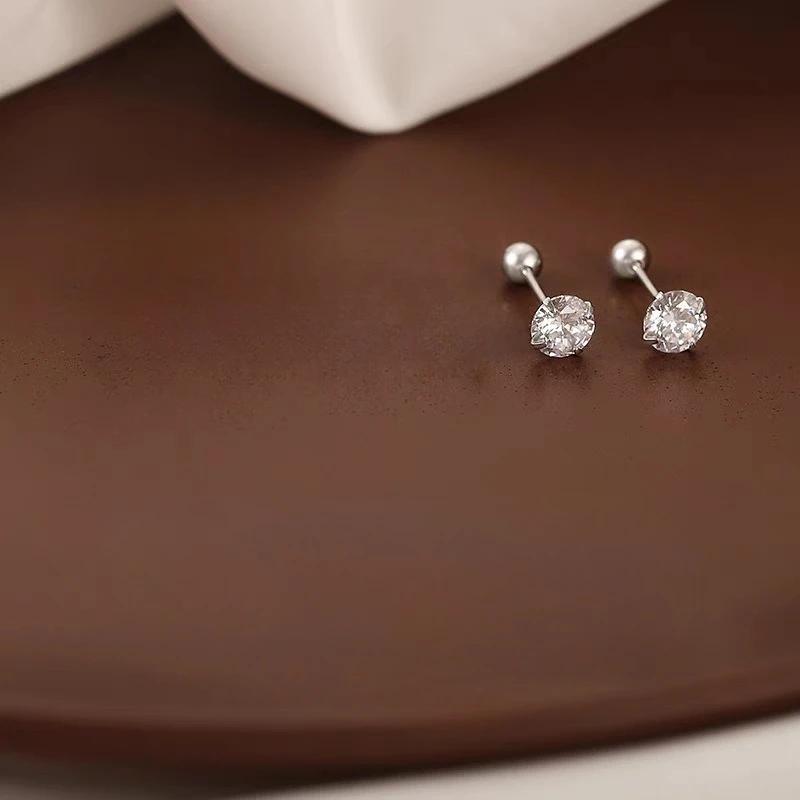 High Quality 3mm 4mm 5mm Little Zircon Stud Earrings for Women Exquisite Silver Color Stainless Steel Piercing Earring Jewelry