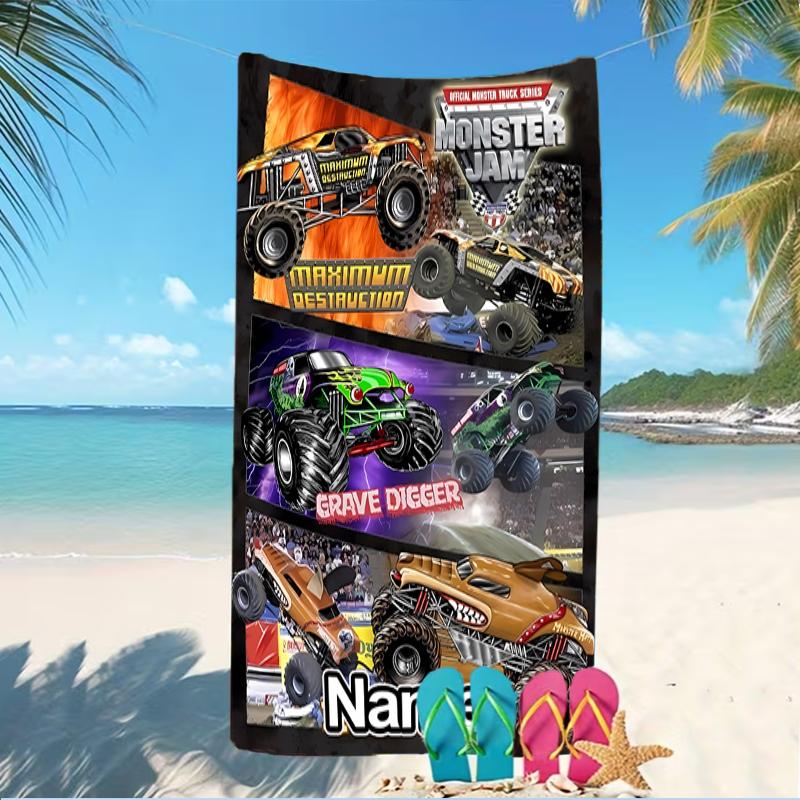 Customizable personalized beach towels Monster Jam themed designs.Suitable for the beach, yoga, sports;ideal as beach accessories