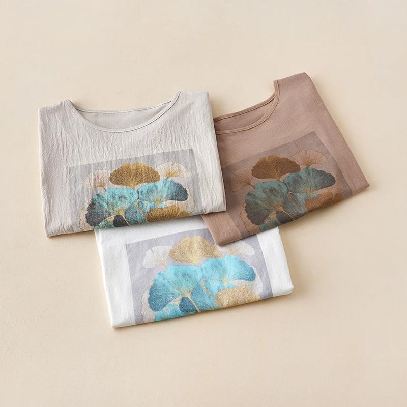 T-shirt for Women Summer Cotton T-shirt Soft Loose Printed Casual Comfortable Pullover T-shirt Top