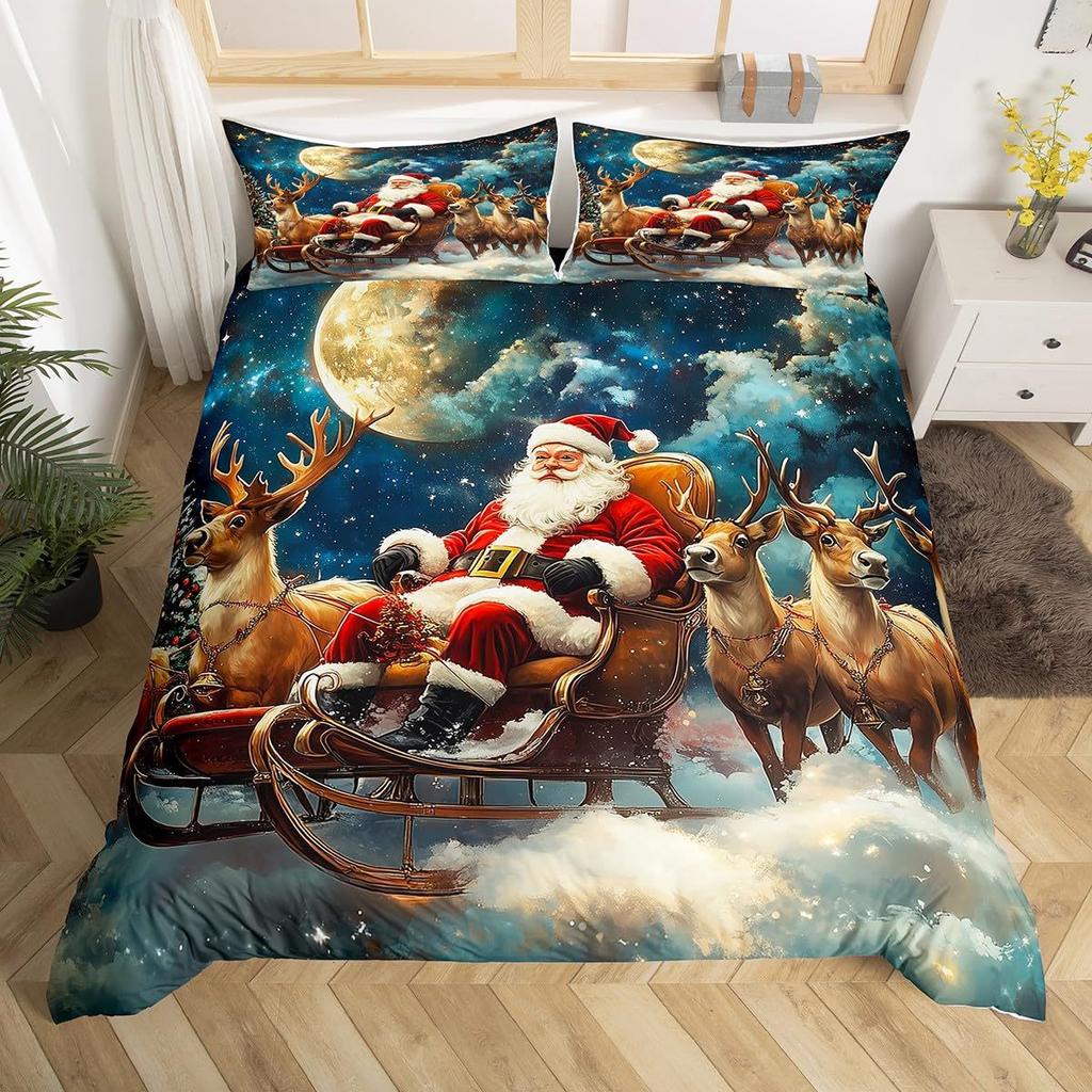 Cartoon Santa Claus Down Comforter Set Bedding Set 3-piece Duvet Cover Set