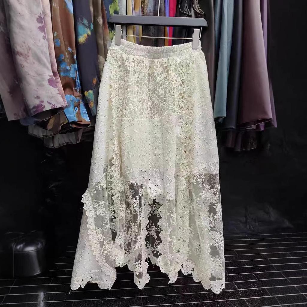 Women's Summer Retro Layered Irregular Lace Skirt - Long Hem, Slimming Beach Vacation Style
